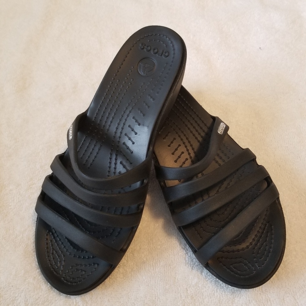 Ladies 9W crocs wedge heel  strappy sandals black